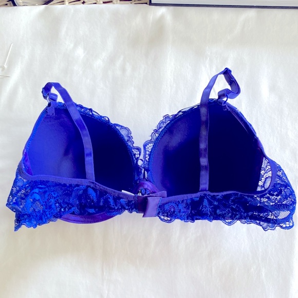 NWT Brazilian Style Women Underwired Padded 🔥🔥Lace Detailed Royal Blue Bra X-L - Picture 2 of 7